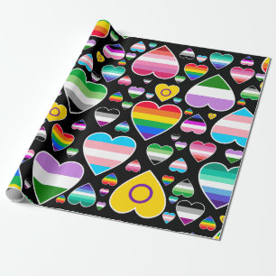 Papier Cadeau coeur amour arc-en-ciel coloré drapeaux de fierté