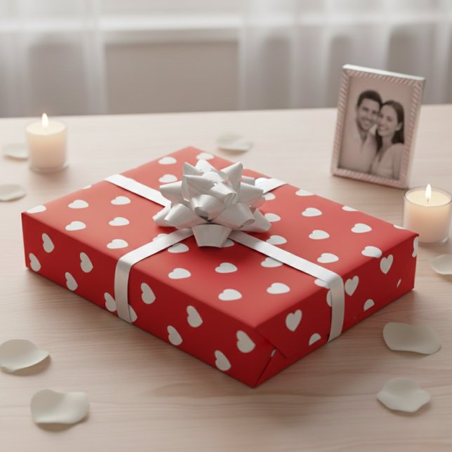 Papier Cadeau Coeur Amour Rouge et Blanc pour la Saint-Valentin (Sweetheart Red & White Valentine Hearts Wrapping Paper)