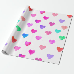 Papier Cadeau coeur aquarelle peint à la main motif Valentine's