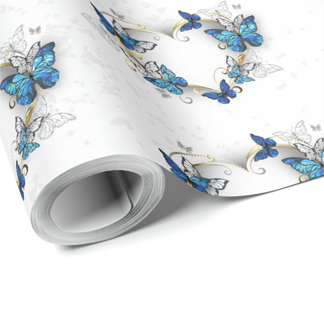 Papier Cadeau Coeur bijoux avec papillons Morpho (Coin rond)