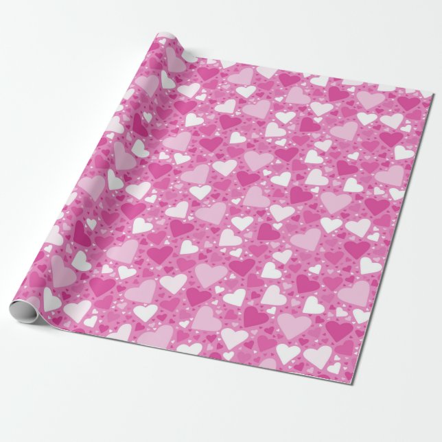 Papier Cadeau Cœur blanc et rose Anniversaire (Déroulé)