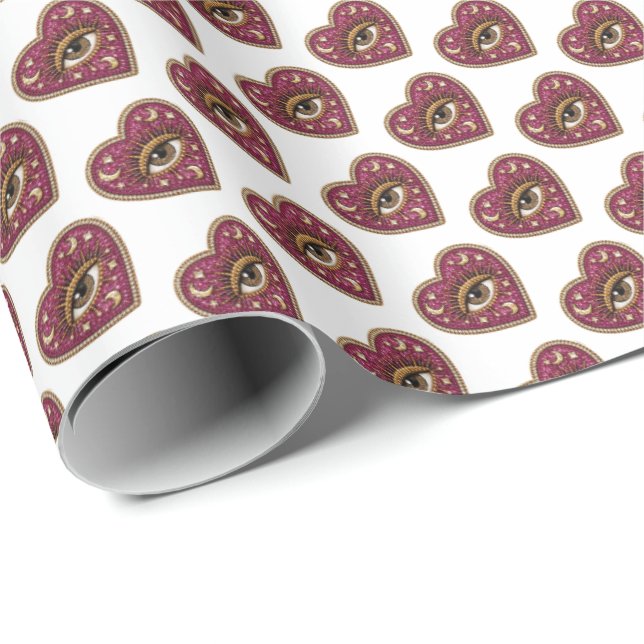 Papier Cadeau Cœur Brodé (Coin rond)