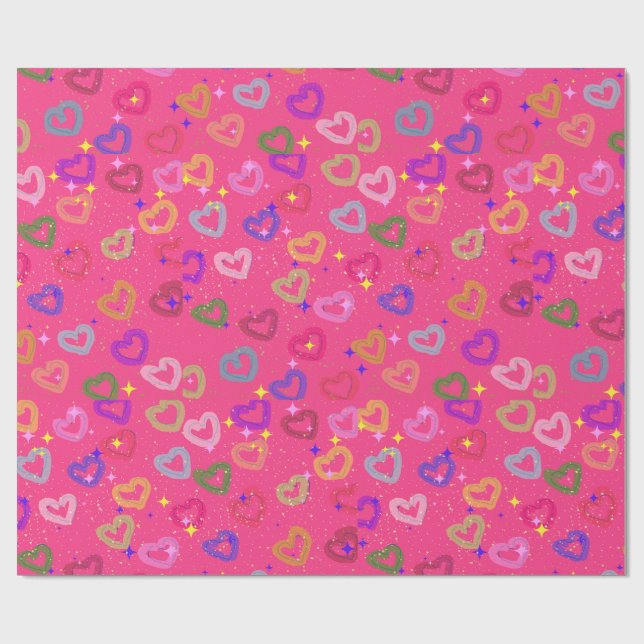 Papier Cadeau Cœur coloré mignon  (Plat)