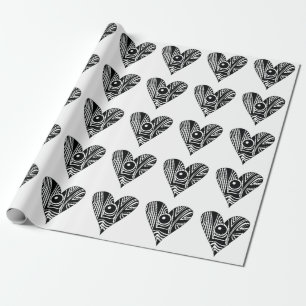 Papier Cadeau Coeur d'AMOUR noir et blanc