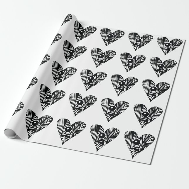 Papier Cadeau Coeur d'AMOUR noir et blanc (Déroulé)