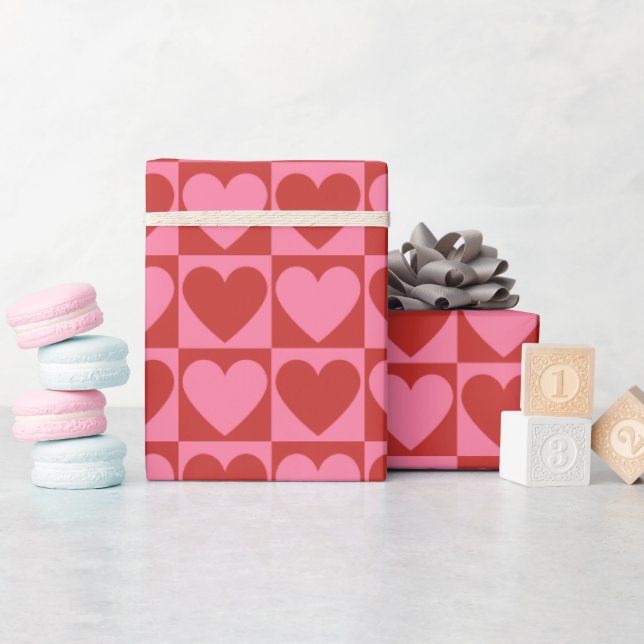 Papier Cadeau Coeur d'amour rouge et rose (Baby Shower)