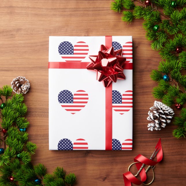 Papier Cadeau Cœur de drapeau américain (Cadeau de vacances)
