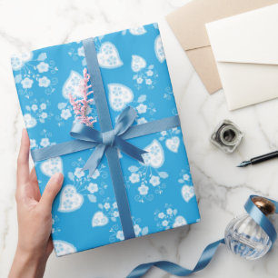 Papier Cadeau Coeur de fleur bleu avec fleurs motif