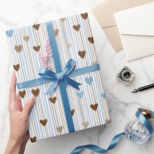Papier Cadeau Cœur de garçon et carreaux à rayures