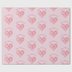 Papier Cadeau Cœur de la Saint-Valentin à l'aquarelle rose migno