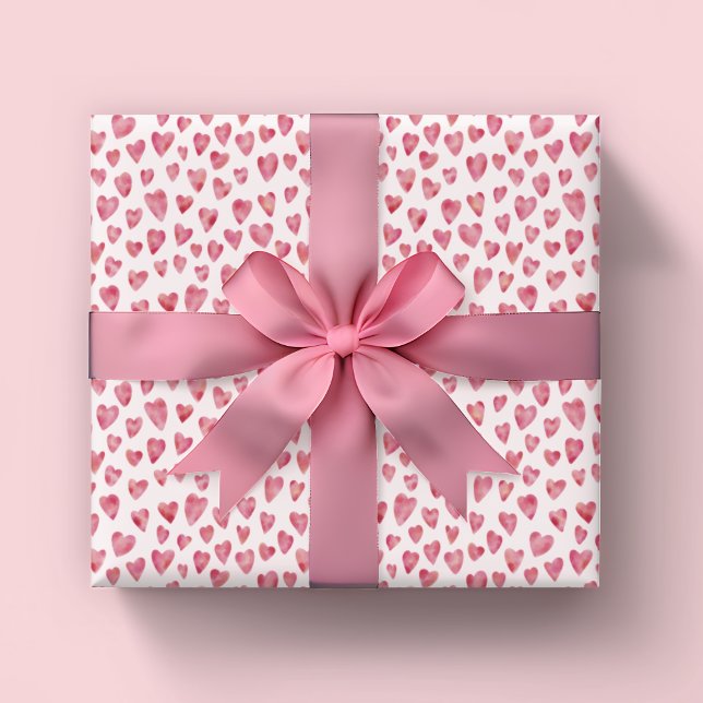 Papier Cadeau Cœur de la Saint-Valentin rose (Pink watercolor love heart wrapping paper for Valentines Day, engagement gifts & wedding gifts)