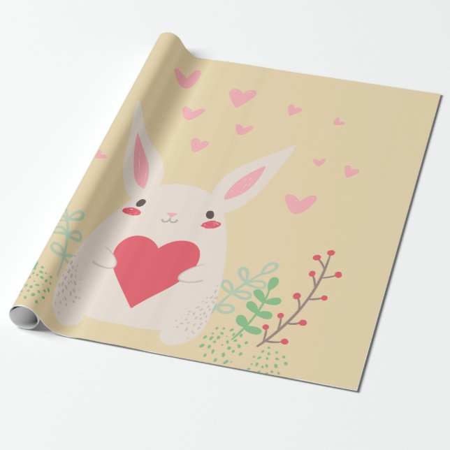 Papier Cadeau Coeur de lapin mignon valentine (Déroulé)