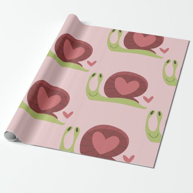 Papier Cadeau coeur de l'escargot amour valentines mignonette (Déroulé)