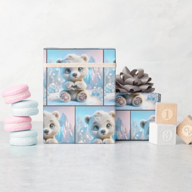 Papier Cadeau Coeur de l'ours polaire (Baby Shower)