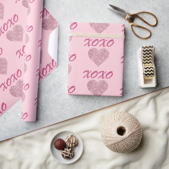 Papier Cadeau Coeur de Parties scintillant rose XOXO mignonne Va (Artisanat)