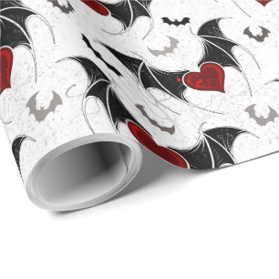 Papier Cadeau Coeur d'Halloween avec ailes de chauve-souris noir