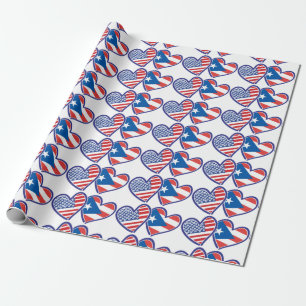 Papier Cadeau Coeur du drapeau américain et Porto Rico