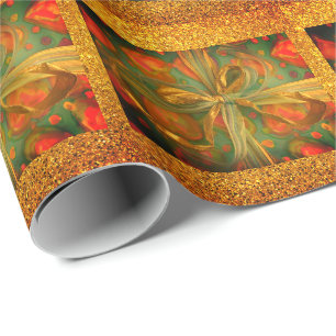 Papier Cadeau Coeur et arc rouge et vert parties scintillant loo