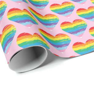 Papier Cadeau COEUR LGBTQIA Rainbow Pride Cool d'amour