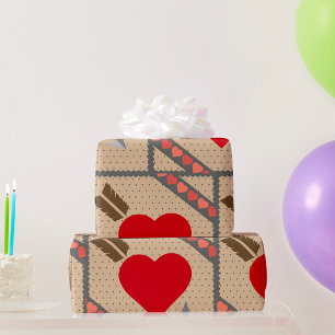 Papier Cadeau Coeur mignon avec flèche Romantique Valentines Mot