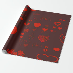 Papier Cadeau Coeur mignon Moderne Orange Rouge