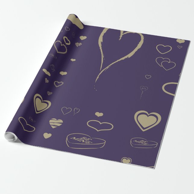 Papier Cadeau Coeur mignon moderne violet foncé (Déroulé)