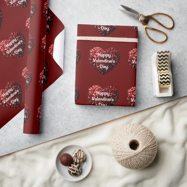 Papier Cadeau Cœur paillettes rouges Joyeuse Saint-Valentin (Artisanat)