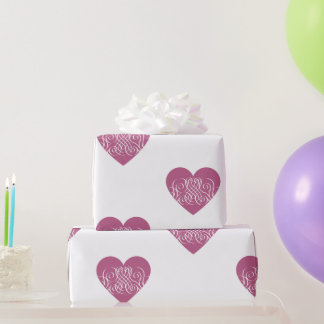 Papier Cadeau Coeur rose Avec Filigree Joli Motif Fille