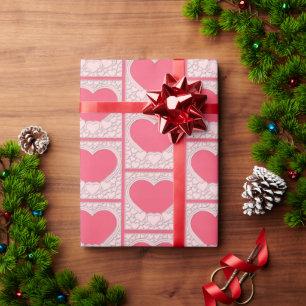 Papier Cadeau Cœur Rose Élégant Joyeuse Saint-Valentin Élégant