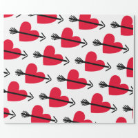 Papier Cadeau Coeur rouge avec la Saint-Valentin de flèche