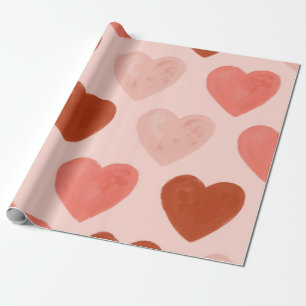 Papier Cadeau Cœur rouge et rose aquarelle romantique