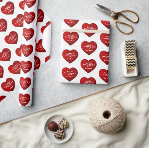 Papier Cadeau Cœur Rouge Romantique avec Nom Saint Valentin
