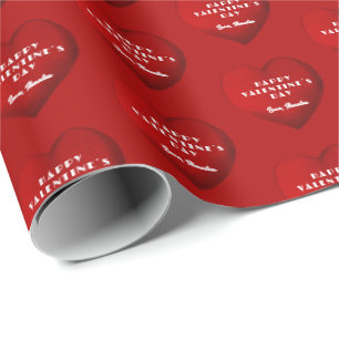 Papier Cadeau Cœur Rouge Romantique avec Nom Saint Valentin