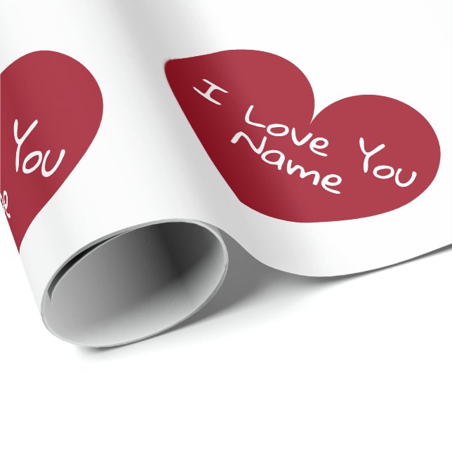 Papier Cadeau Coeur rouge romantique je vous aime nom personnali (Coin rond)