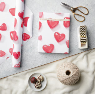 Papier Cadeau coeur rouge rose