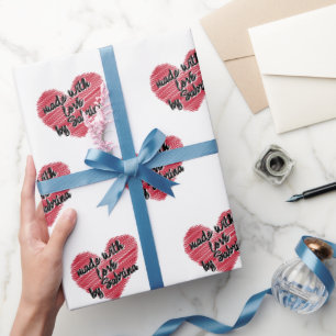 Papier Cadeau Coeur rouge Sketchy Fabriqué Avec Amour