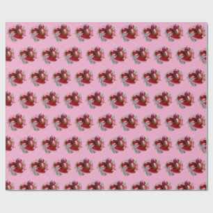 Papier cadeau cœur rouge sur fond rose amour
