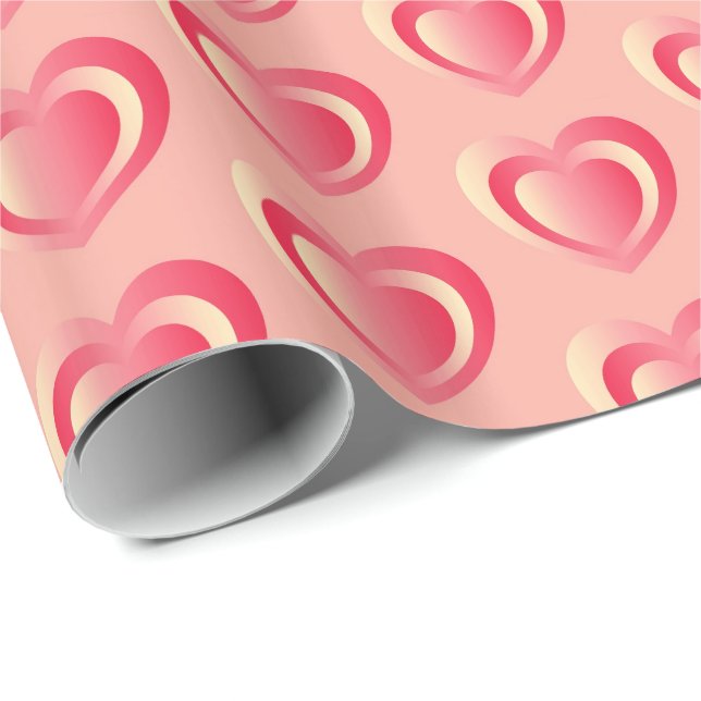Papier Cadeau Coeur satiné bossé - corail rose (Coin rond)