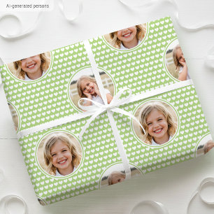 Papier Cadeau Cœur Vert Mignon Enfants Anniversaire Photo