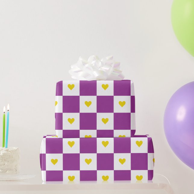 Papier Cadeau Cœur violet et jaune  (Cadeaux de fête)