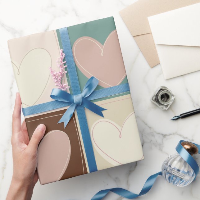 Papier Cadeau Cœurs à Damier Grille (Cadeaux)