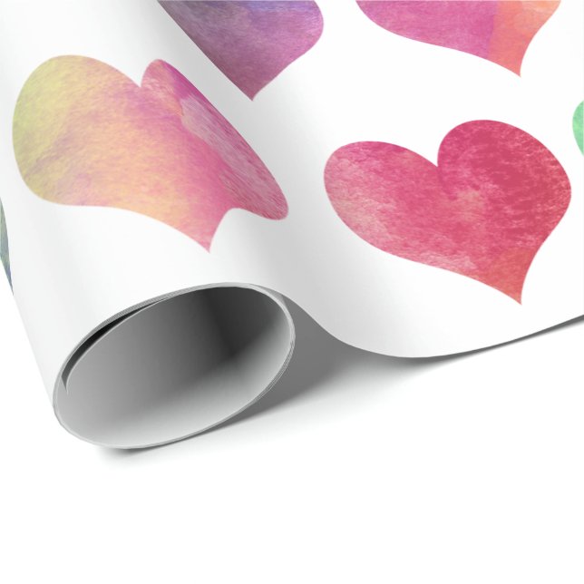 Papier Cadeau Cœurs à l'aquarelle - Amour (Coin rond)