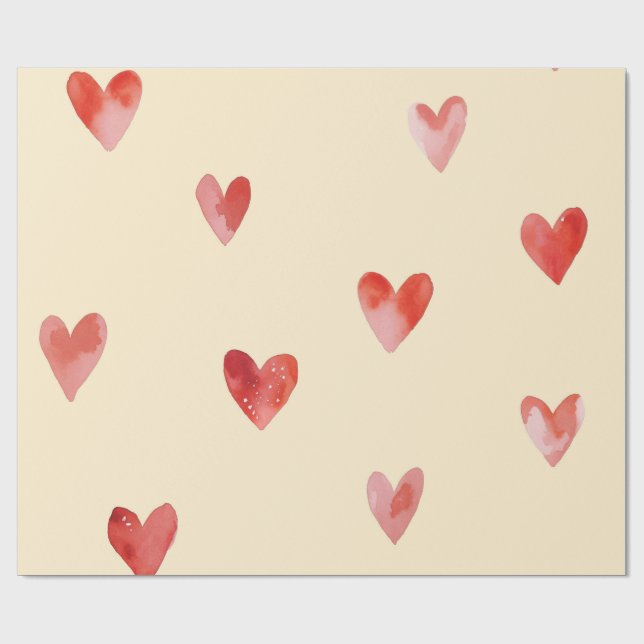 Papier Cadeau Cœurs à l'aquarelle motif sans couture (Plat)