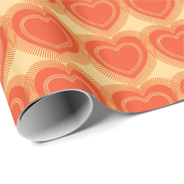 Papier Cadeau Coeurs abstraits modernes - mandarine (Coin rond)