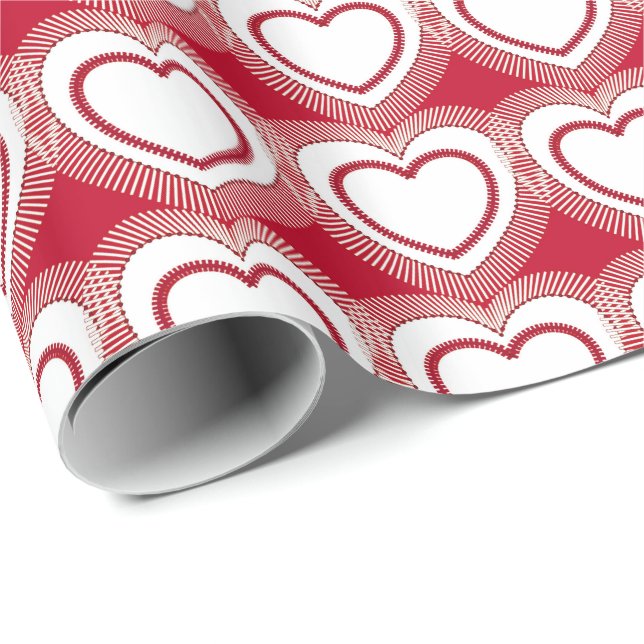 Papier Cadeau Coeurs Abstraits modernes - Rouge et Blanc (Coin rond)