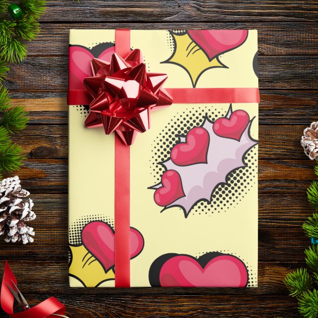 Papier cadeau coeurs Amour Pop Art Mignon (Créateur téléchargé)