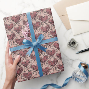 Papier Cadeau Cœurs Amour Rouge Bourgogne