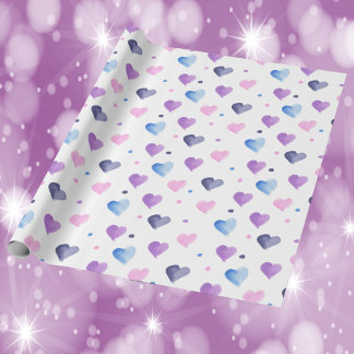 Papier Cadeau Coeurs Aquarelle Motif rose Bleu pourpre