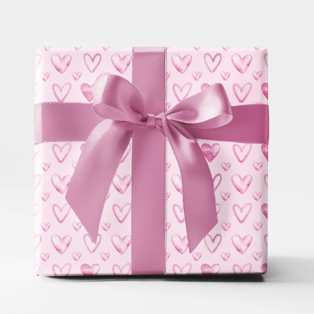 Papier Cadeau Cœurs aquarelle rose clair (Light Pink Watercolor Hearts Wrapping Paper)