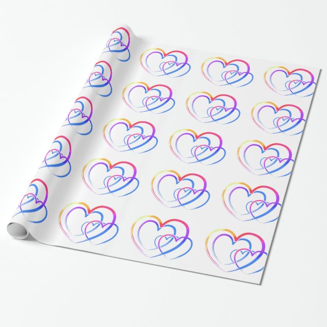 Papier Cadeau Coeurs arc-en-ciel (Déroulé)